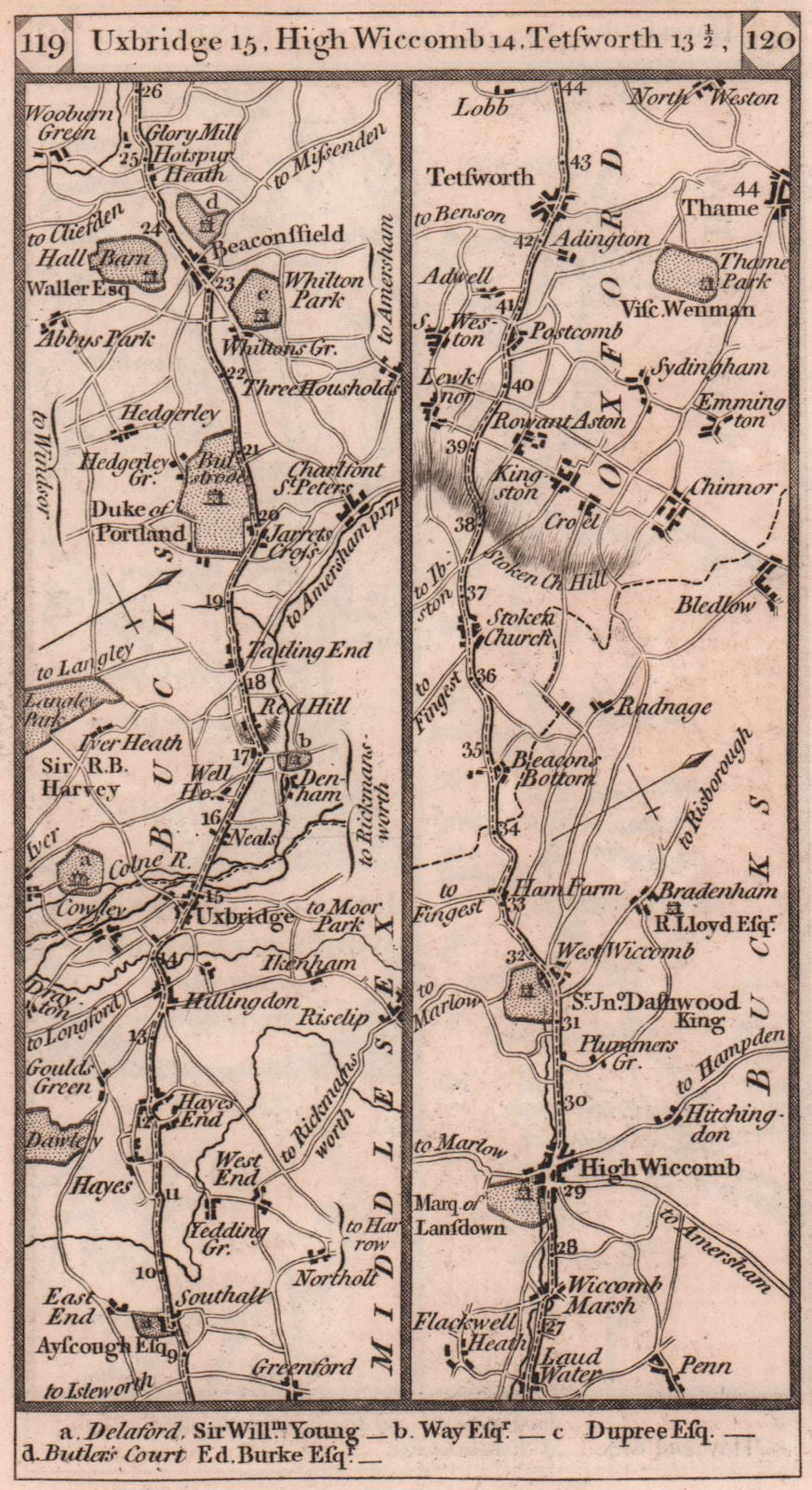 Southall-Chalfonts-Beaconsfield-High Wycombe road strip map PATERSON 1803